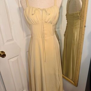 Corset Midi Dress, Summer Spaghetti Straps Flowy Sundress/Slit